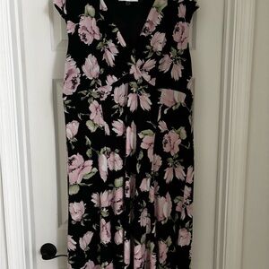 Kasper Pink Floral Maxi Dress Sleeveless V-Neck